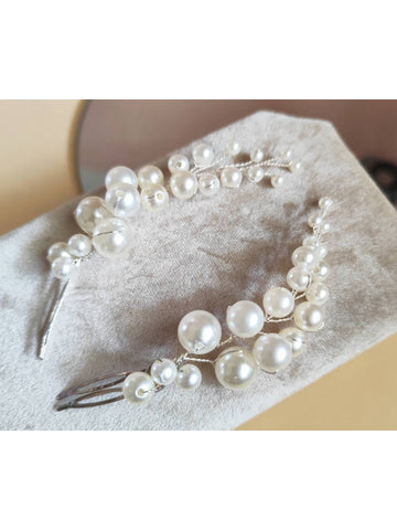 Par de Arranjo Cascata de Pérolas Noiva Penteado Casamento